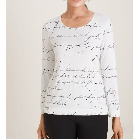 Chico's Script Print Layering Long Sleeve Tee Size Large - Picture 1 of 8